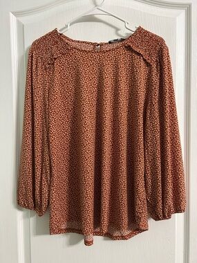 Adrianna Papell Rust Orange Floral Long-Sleeve Blouse